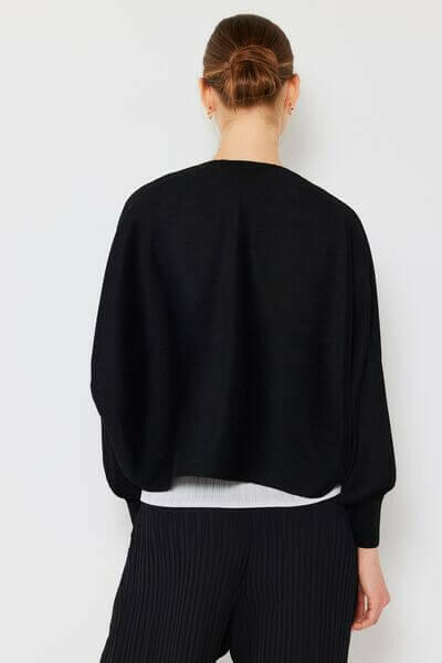 Rib Pleated Puff Sleeve Bolero Cardigan.