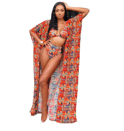 Printed Swimwear Three-Piece Set - Bikini