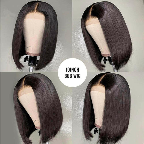 180% Density Straight 4x4 Short Bob 13x4 Lace Front Human Hair Wig.