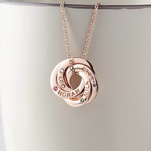 Mom Necklace With Kids Names Birthstones, Children Birthstone Jewelry