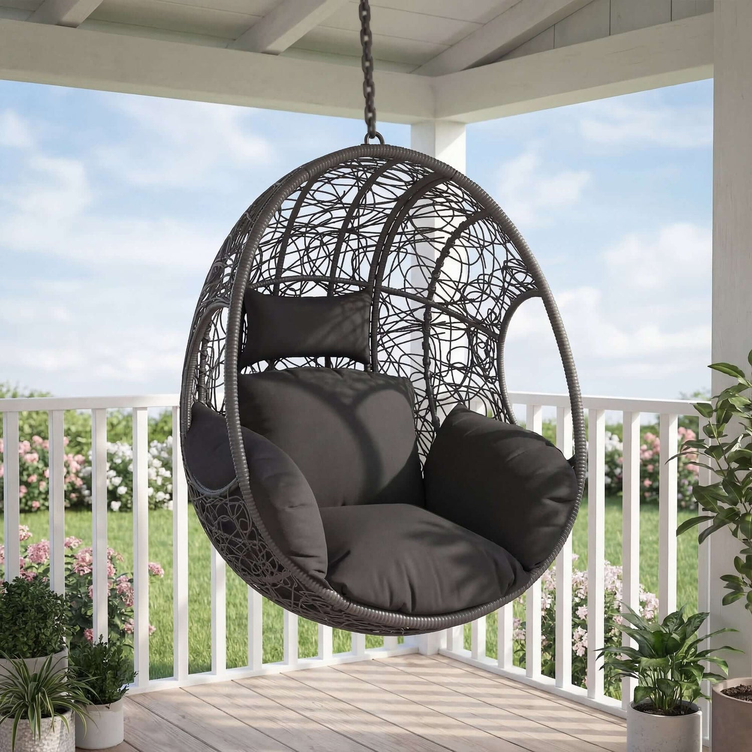 Outdoor Wicker Swing Egg Chair Grey Color-Seat Part Only