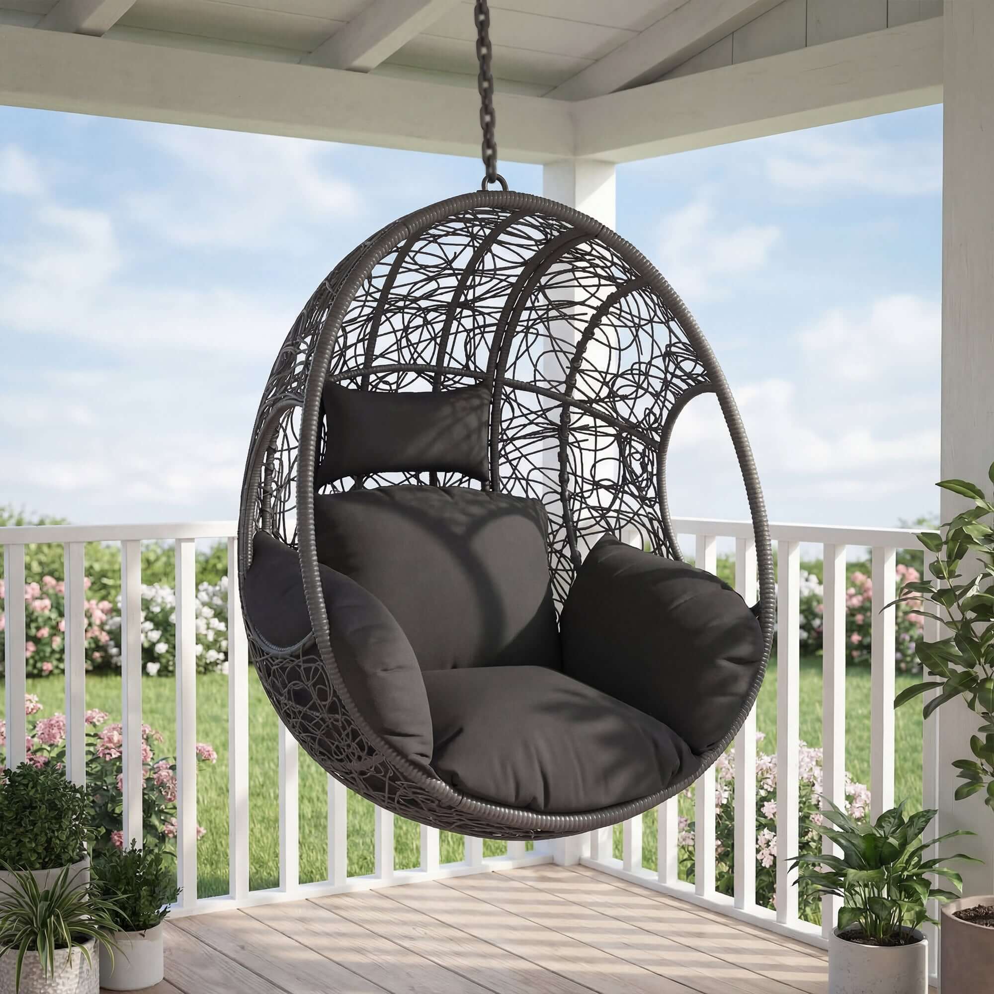 Outdoor Wicker Swing Egg Chair Grey Color-Seat Part Only