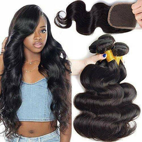 10A Grade Body Wave 3/4 Human Hair Bundles with 4x4 Closure 13x4 front.