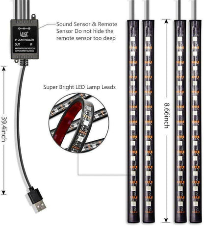 RGB Car LED Light Strips, Sound Activated with Remote Control, 48.