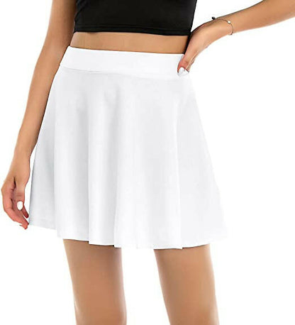 Women's Basic Mini Skater Skirt Stretchy Flared High Waisted Skirt.