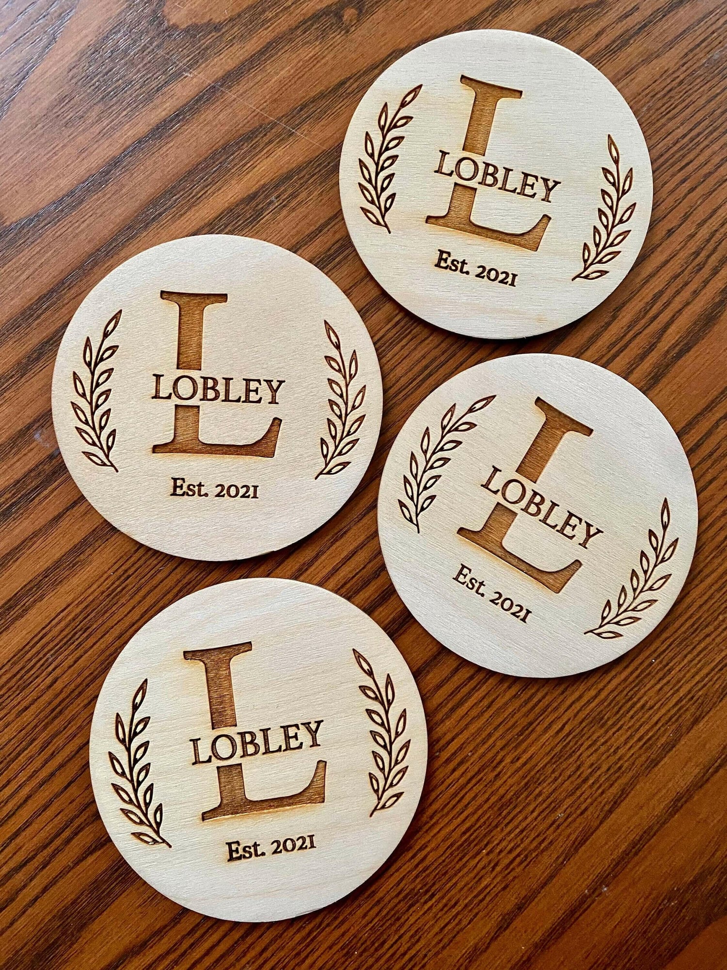 Engraved Monogram Wood Coaster Set
