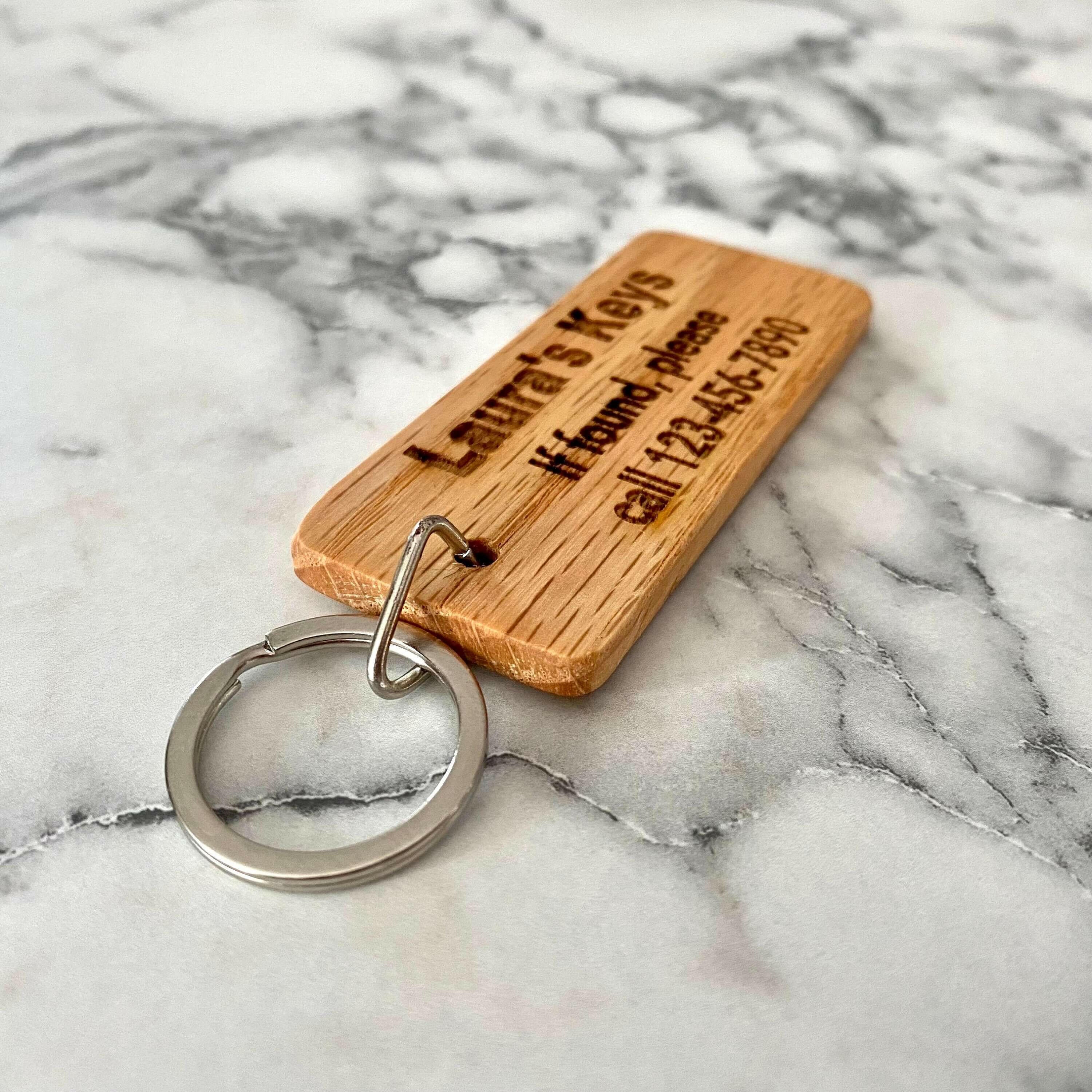 Personalized "Lost Keys" Engraved Wood Keychain.