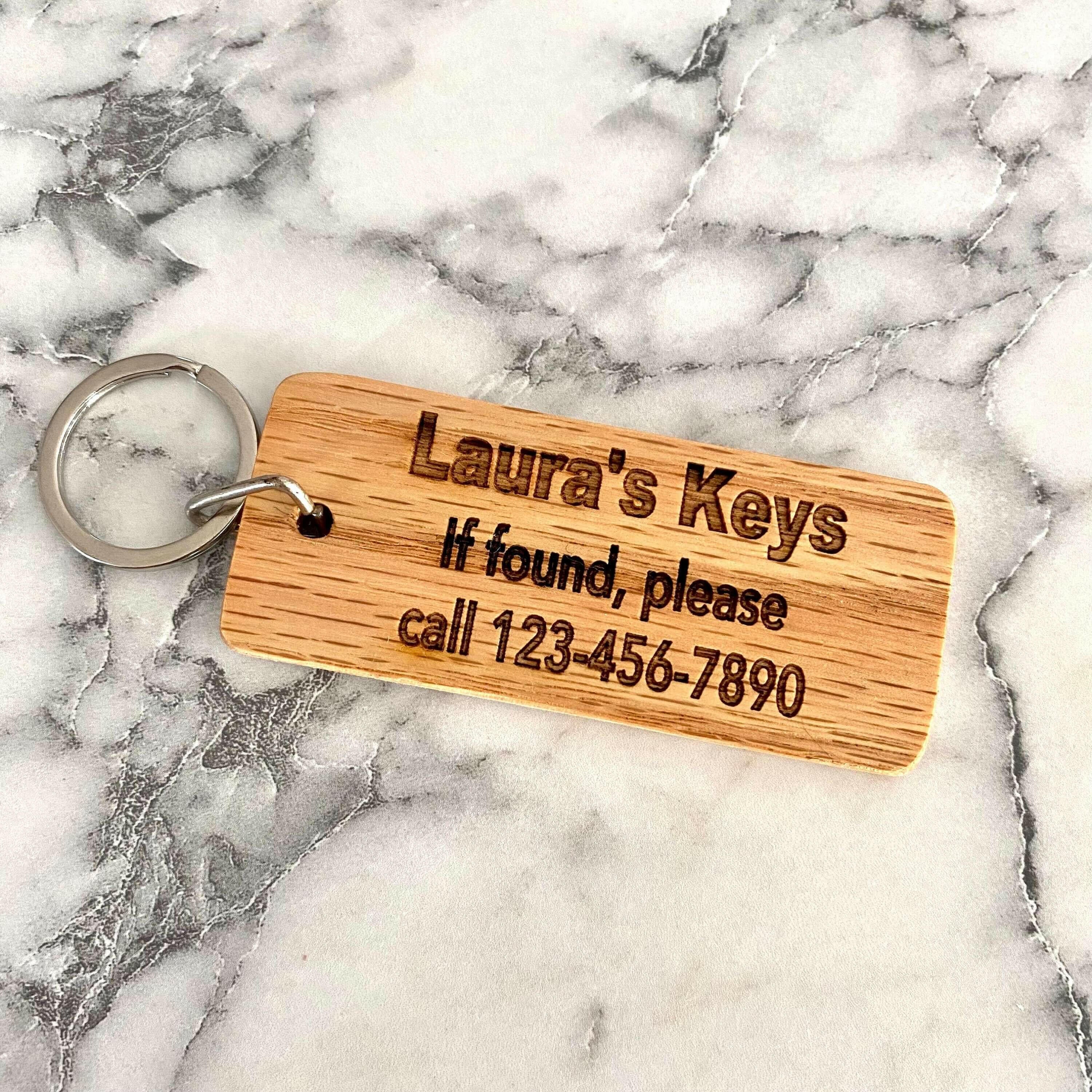 Personalized "Lost Keys" Engraved Wood Keychain.