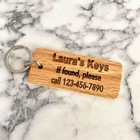 Personalized "Lost Keys" Engraved Wood Keychain.