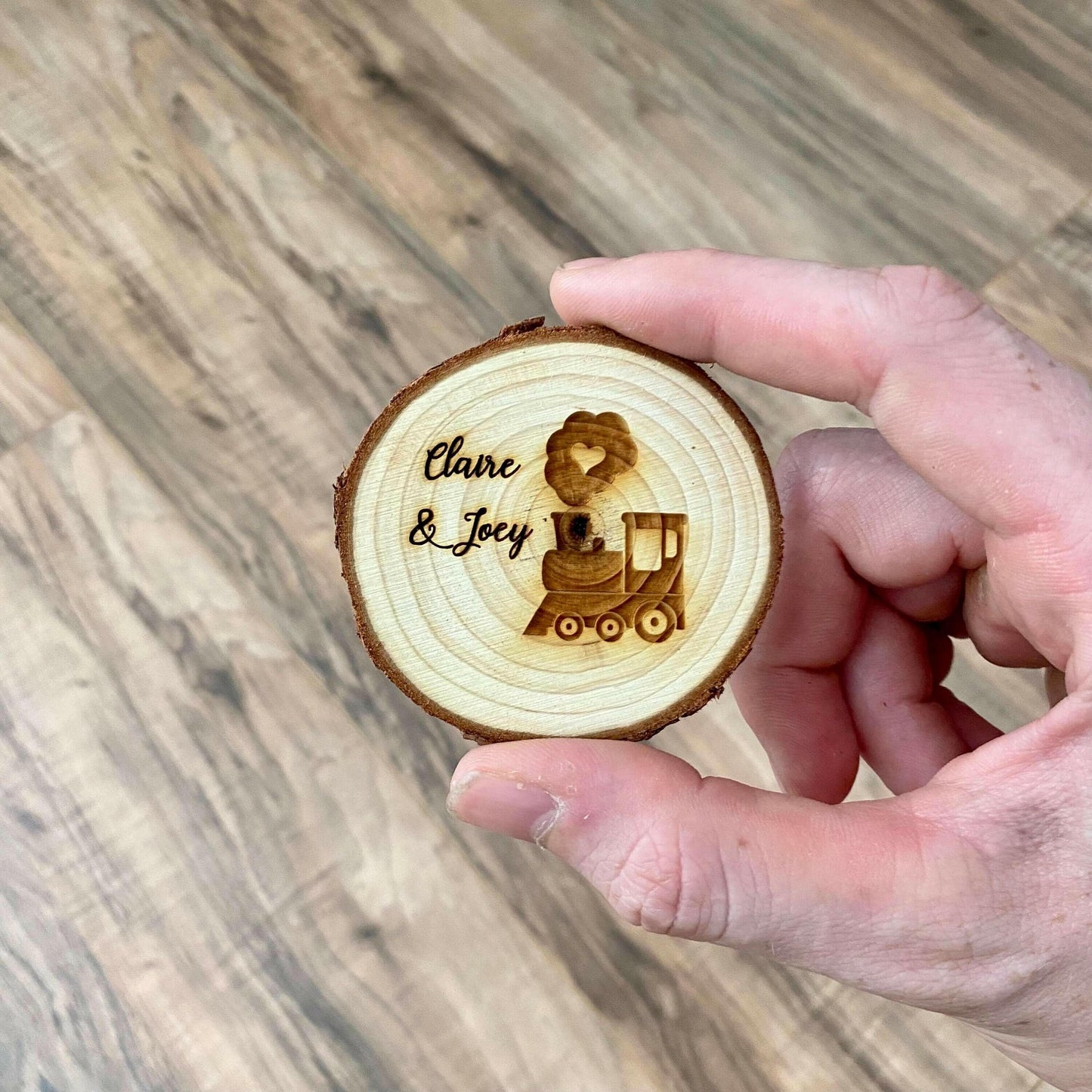 Engraved Wood Slice Birthday Party Favor.