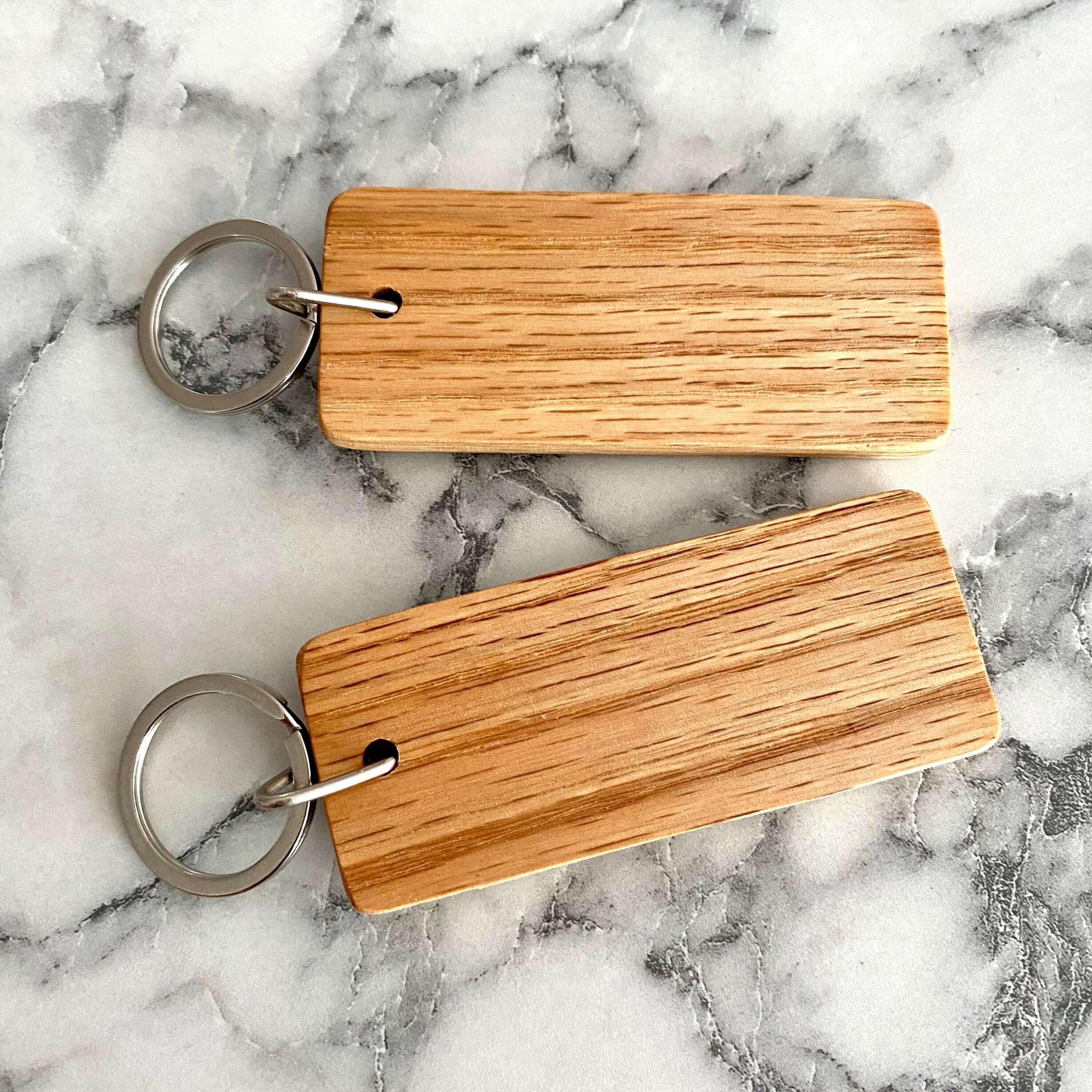 Couples Engraved Wood Keychain.