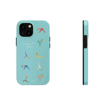 Yoga Poses Blue Tough Case for iPhone with Wireless Charging.