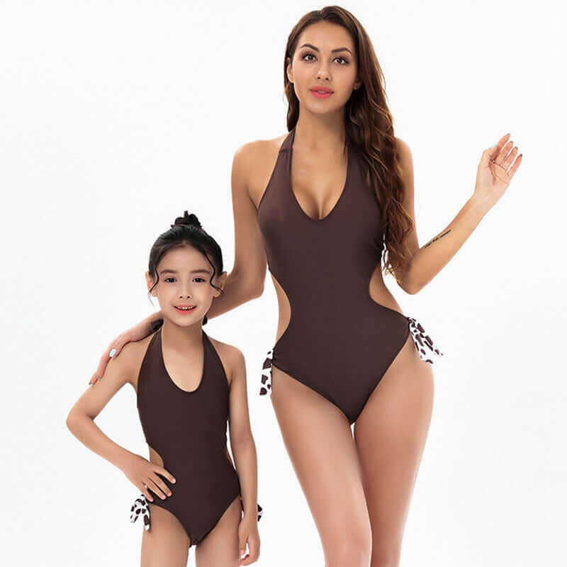 Bikini New Sexy Solid Color One-Piece Parent-Child Swimsuit Bikini.