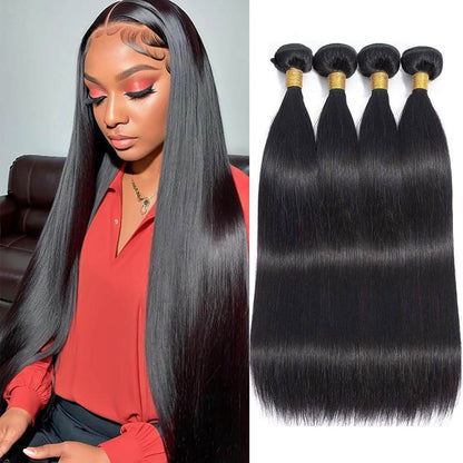 Straight Human Hair Bundles – 24, 26, 28 &amp; 30 Inches, Natural Black