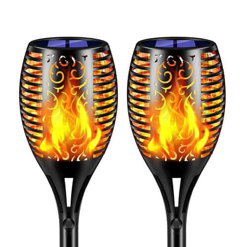 2 Pcs Solar Lights Outdoor Solar 12 Led Torch Flickering Flame Lights