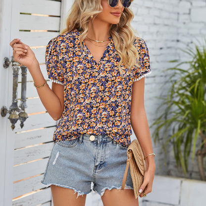 Spring Printed Loose Long-sleeved European Tops