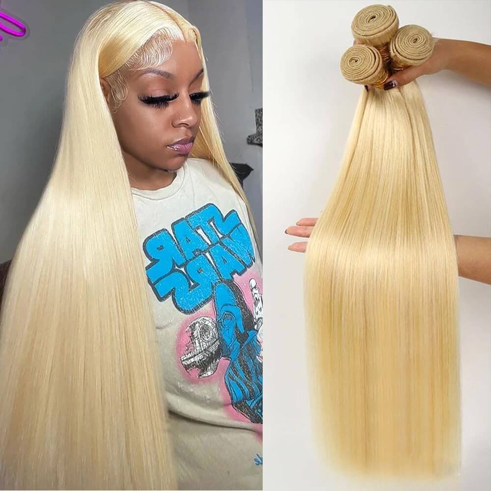MSTOXIC 613 Blonde Straight Human Hair Bundles – 16, 18 &amp; 20 Inches