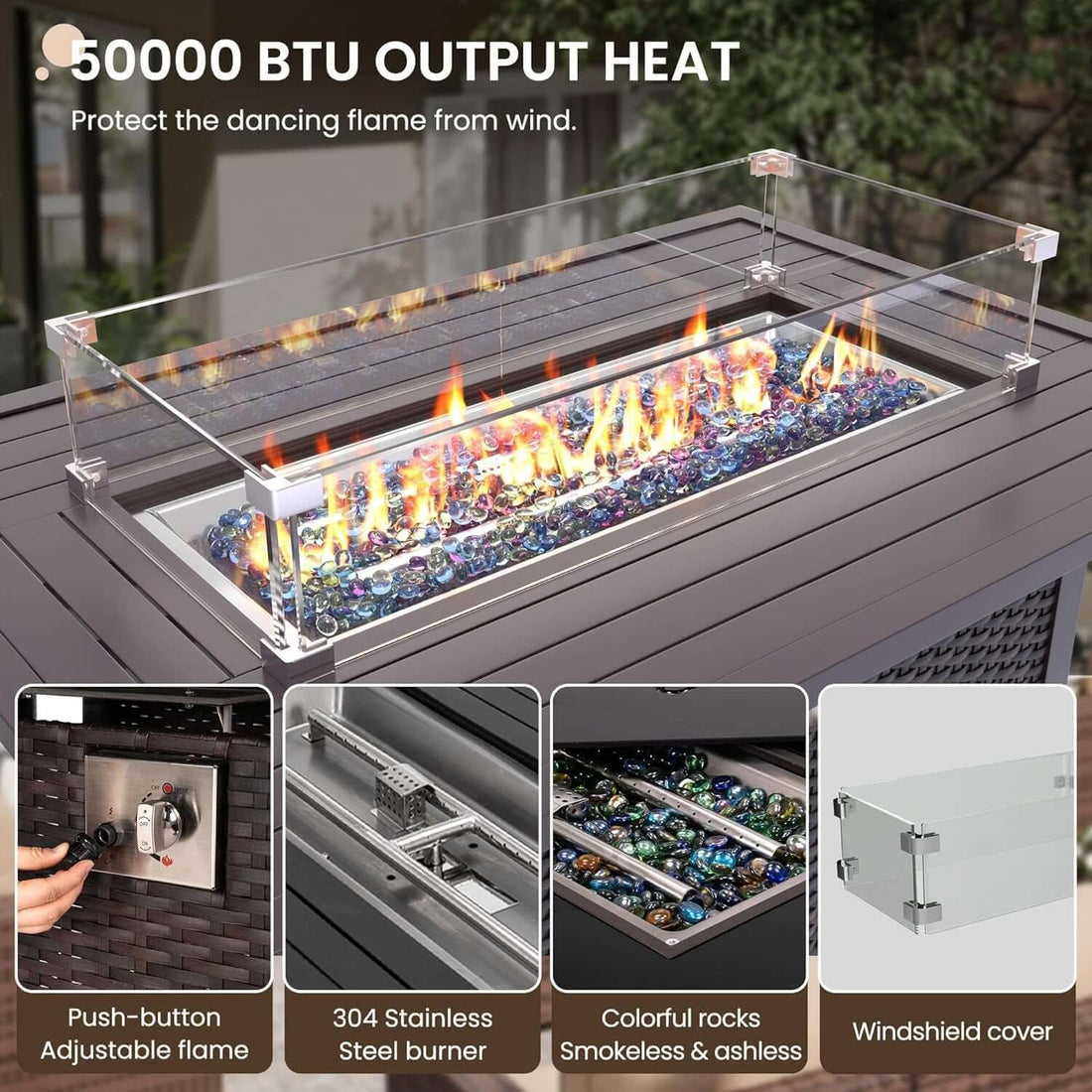 5 Piece Wicker Patio Furniture Set With Fire Pit Table Grey