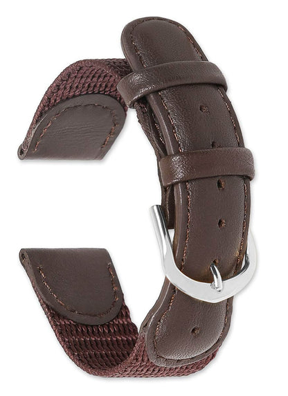 deBeer Swiss Army-Style Nylon &amp; Leather Watch Band – Brown, 19mm