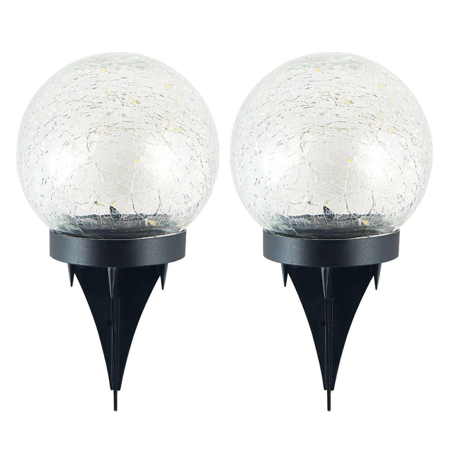 2Pcs Solar Lights Outdoor Garden Decor Cracked Glass Ball Warm Lights.