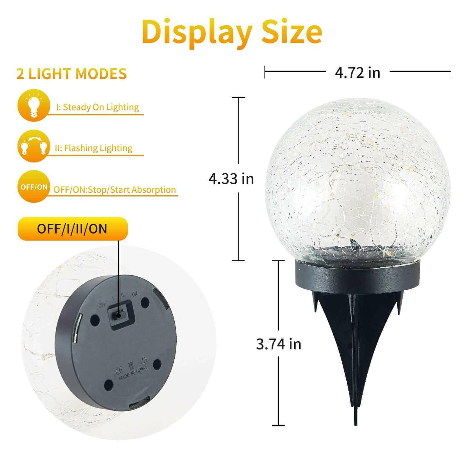 2Pcs Solar Lights Outdoor Garden Decor Cracked Glass Ball Warm Lights.