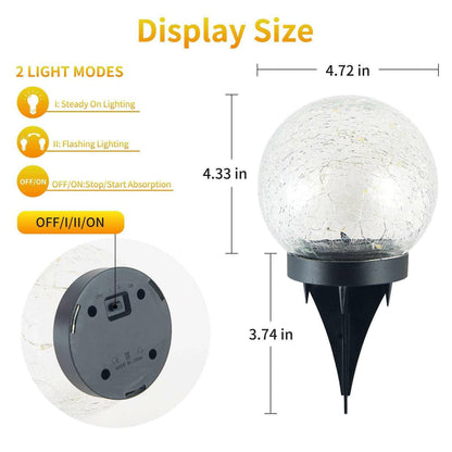 2Pcs Solar Lights Outdoor Garden Decor Cracked Glass Ball Warm Lights.