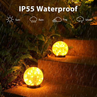 2Pcs Solar Lights Outdoor Garden Decor Cracked Glass Ball Warm Lights.