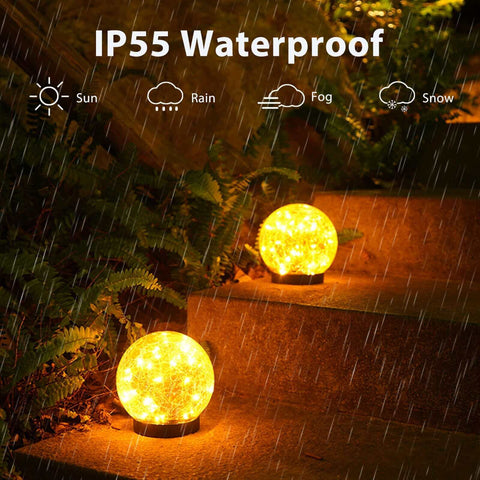 2Pcs Solar Lights Outdoor Garden Decor Cracked Glass Ball Warm Lights