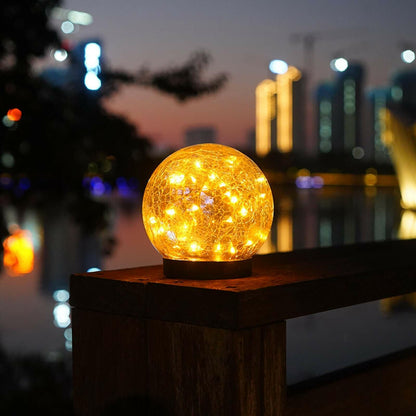 2Pcs Solar Lights Outdoor Garden Decor Cracked Glass Ball Warm Lights.