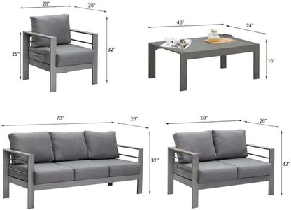 Aluminum Patio Furniture Set Seven Seat Outdoor Conversation Grey