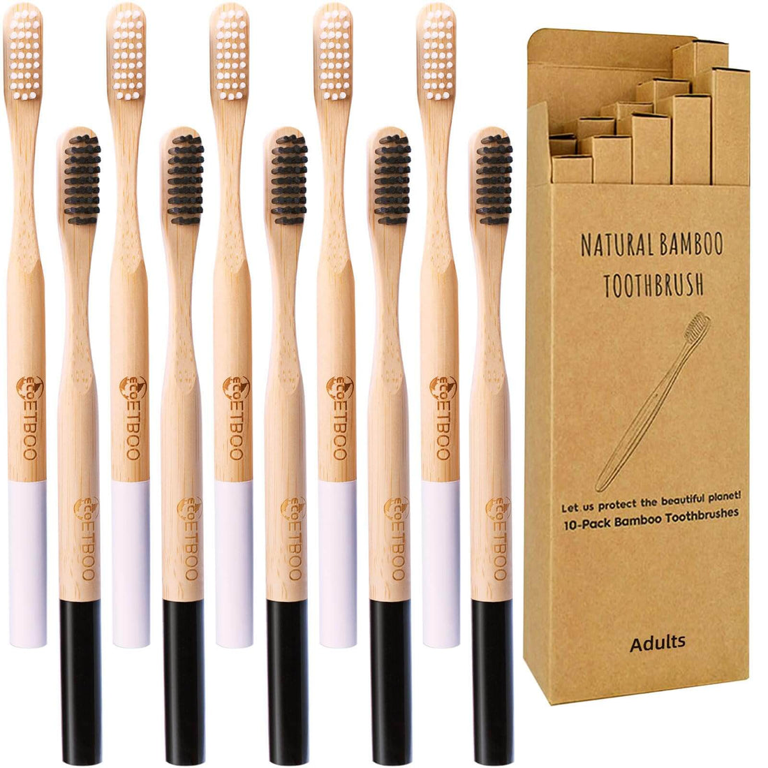 ECOETBOO Adult Bamboo Toothbrushes – Black &amp; White