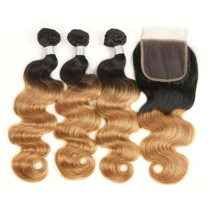 #27 Body Wave 10A Grade #1B/27 Hair BUNDLES with 4x4 CLOSURES & 13x4 F.