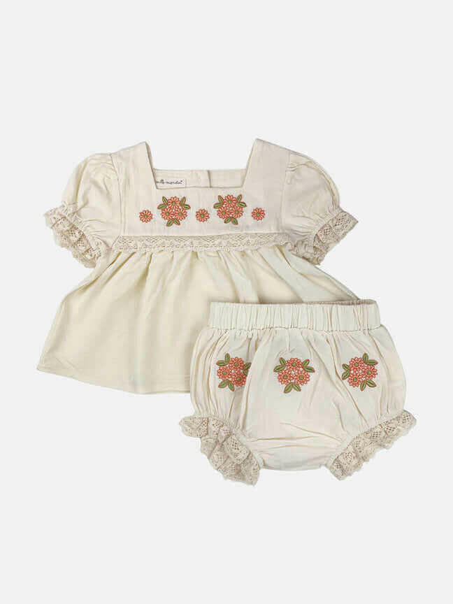 louisa embroidered set || cream floral