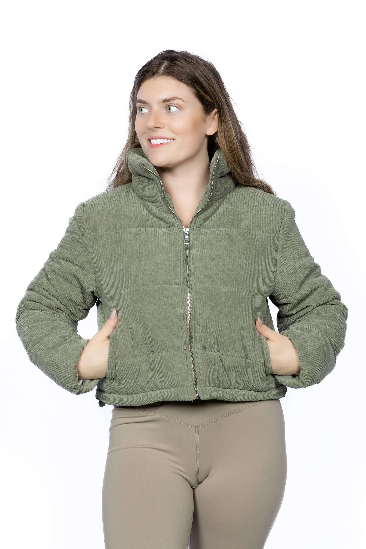 Corduroy Zip Up Puffer Jacket