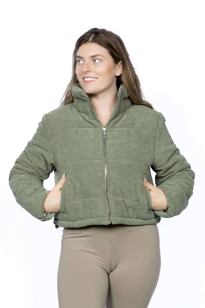 Corduroy Zip Up Puffer Jacket