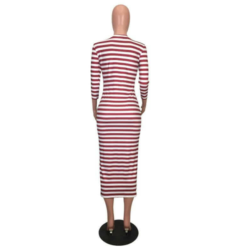 Sexy striped midi bodycon dress Women autumn winter female.