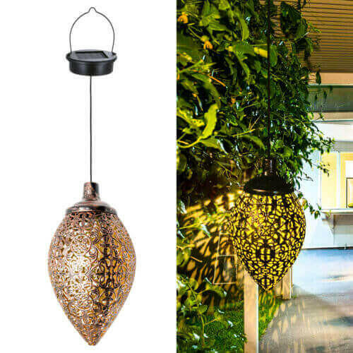 2Pcs Solar LED Hanging Lantern Lights Metal Garden Patio Decor Lights.