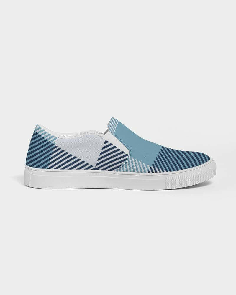 blue plaid slip-on sneakers
