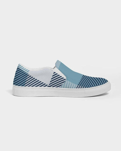 blue plaid slip-on sneakers