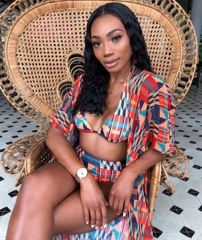 Printed Swimwear Three-Piece Set - Bikini