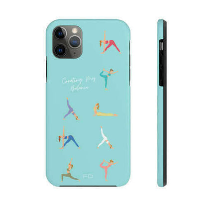 Yoga Poses Blue Tough Case for iPhone with Wireless Charging.