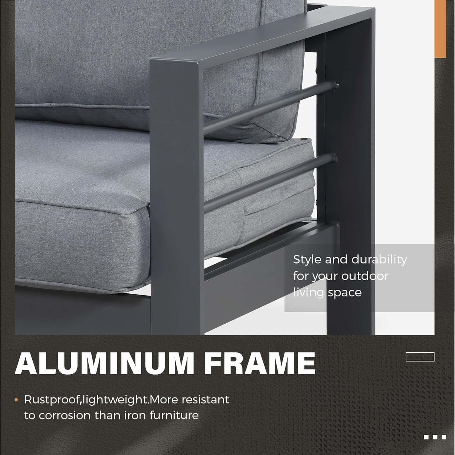 Aluminum Patio Furniture Set Seven Seat Outdoor Conversation Grey