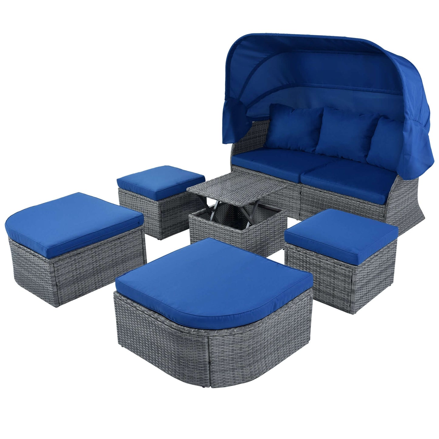 Outdoor Patio Furniture Set Daybed Sunbed with Retractable Canopy