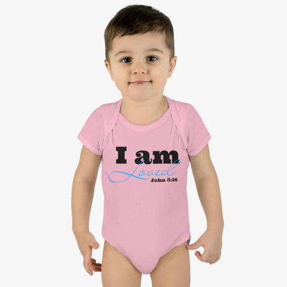 Infant Short Sleeve Bodysuit, Bodysuit, I am Loved Word Art.