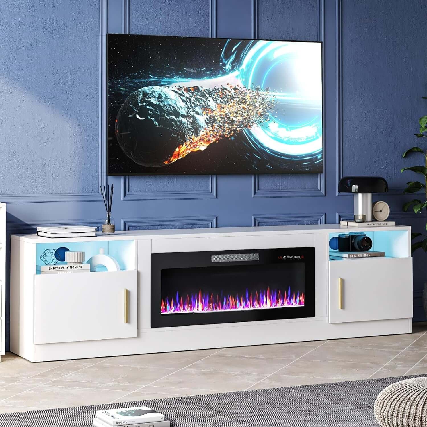 Elegant 80&quot; Fireplace TV Stand with LED Light