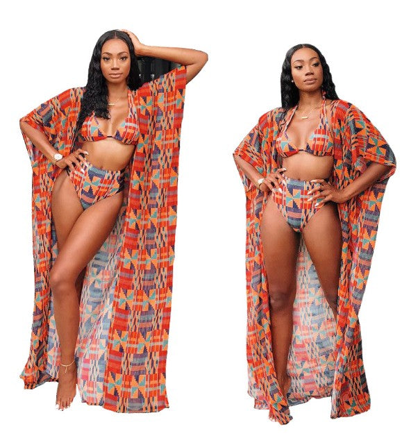 Printed Swimwear Three-Piece Set - Bikini