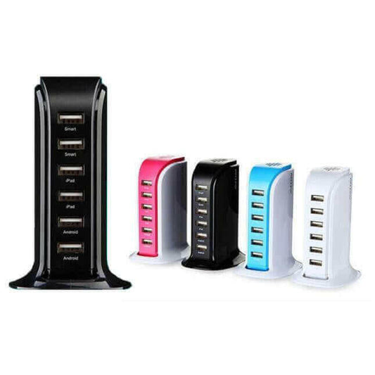 Smart Power 6 USB Colorful Tower for Every Desk at Home or Office.