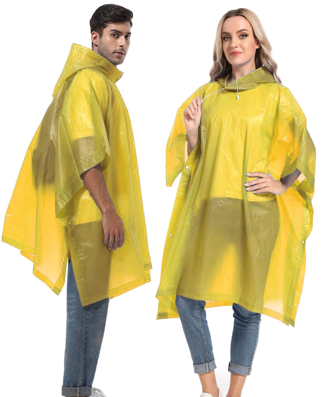 HOOMBOOM Adult Hooded Rain Ponchos – Yellow, 2-Pack