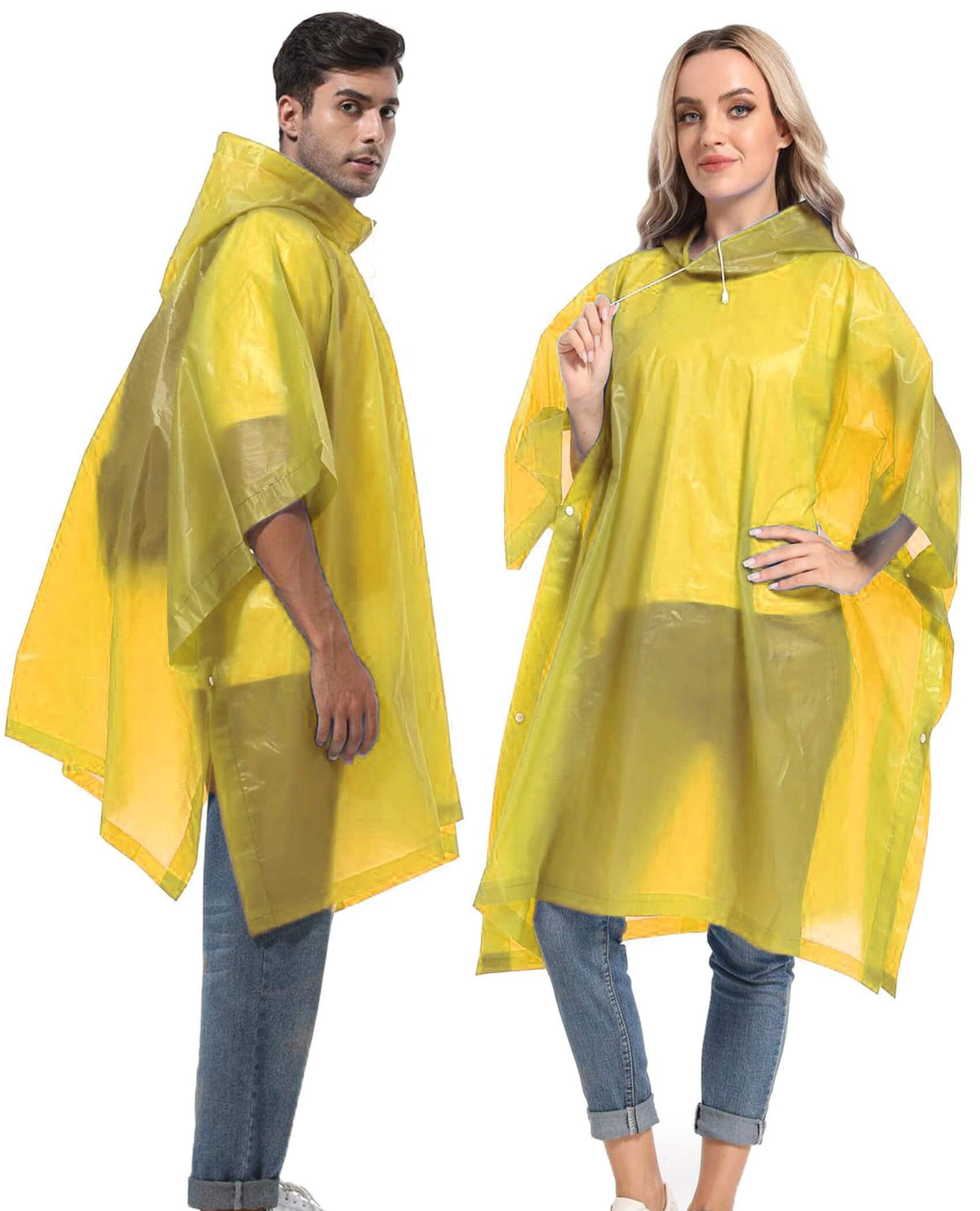 HOOMBOOM Adult Hooded Rain Ponchos – Yellow, 2-Pack