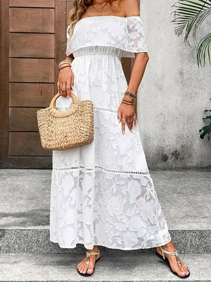 Off-Shoulder Short Sleeve Maxi Dress.